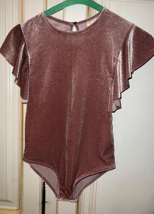 Боди велюровое с блестками zara, 9-10 лет