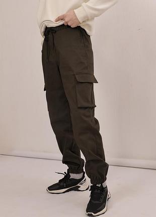 Штаны хлопковые детские джогеры хаки летние, весенние