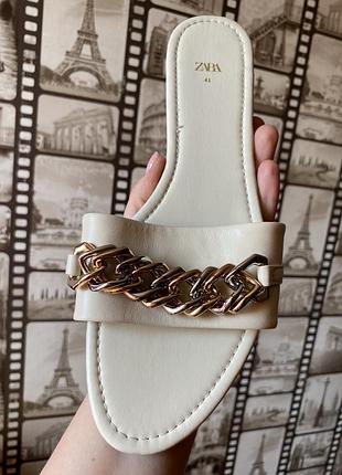 Новые кожаные светлые шлепки мюли 41 р zara 5