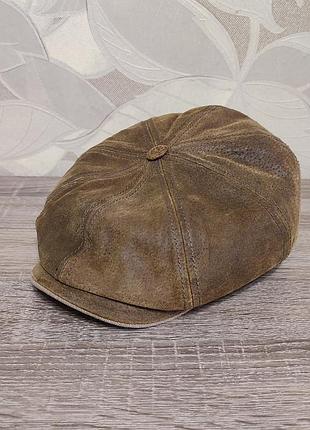 Мужская кожаная кепка, клетка, восьмиклинка stetson size 62 см