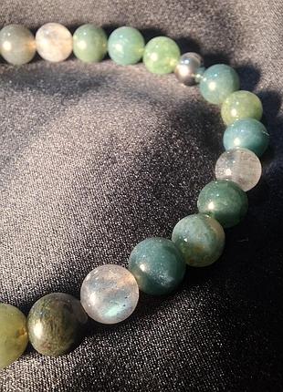Браслет агат моховый и лабрадорит натуральные камни