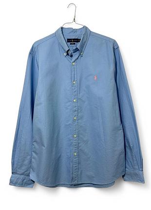 Голубая рубашка oxford новая без броков polo ralph laurent ххл слим фит