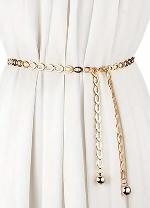 Тренд золотистий жіночий ремінь пояс ланцюжок на талію аксесуар на сукню