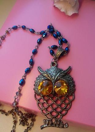 Колье "sova" с кристаллами handmade