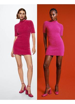 Трикотажное платье розовое травка mango платье розовое с платьем с эффектом меха мини платье гольф