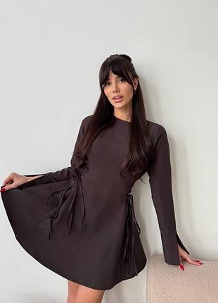 Элегантное платье мини с завязками по бокам стильное платье с длинными рукавами