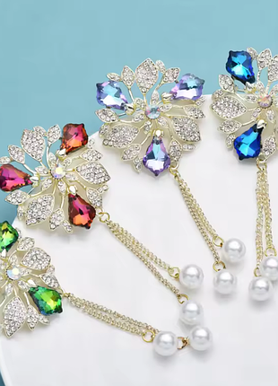 Wuli&baby брошка  кольорова квітка із китицями з штучних перл