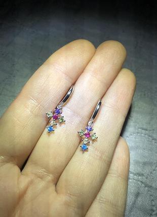 Серьги крестики серебро 925 покрытие цирконы сережки хрестики7 фото