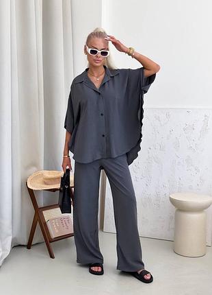 Діловий костюм для справжніх бізнес леді вільний легкий широкі штани палаццо і + сорочка якісний чорний
