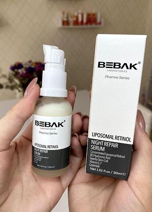 Нічна антивікова сироватка для обличчя з ліпосомальним ретинолом bebak pharma, 30 мл
