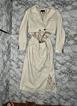 Комплект плащ кожаный пиджак и юбка кожа ягнёнка karen millen оригинал размер 14 l 2