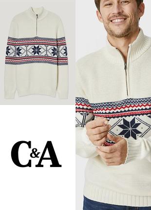 Красивый мужской свитер с молнией и узором fair isle c&a этикетка