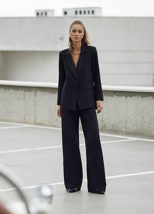 2 цвета! женский классический брючный костюм двойка, оверсайз, прямой жакет, длинный пиджак, прямые, брюки палаццо, деловой, высокая посадка10 фото