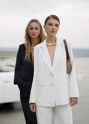 2 цвета! женский классический брючный костюм двойка, оверсайз, прямой жакет, длинный пиджак, прямые, брюки палаццо, деловой, высокая посадка8 фото