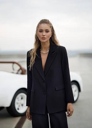 2 цвета! женский классический брючный костюм двойка, оверсайз, прямой жакет, длинный пиджак, прямые, брюки палаццо, деловой, высокая посадка6 фото