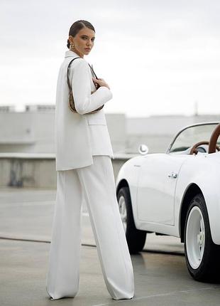 2 цвета! женский классический брючный костюм двойка, оверсайз, прямой жакет, длинный пиджак, прямые, брюки палаццо, деловой, высокая посадка4 фото