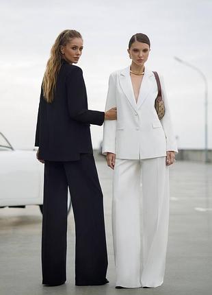 2 цвета! женский классический брючный костюм двойка, оверсайз, прямой жакет, длинный пиджак, прямые, брюки палаццо, деловой, высокая посадка2 фото