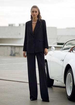 2 цвета! женский классический брючный костюм двойка, оверсайз, прямой жакет, длинный пиджак, прямые, брюки палаццо, деловой, высокая посадка5 фото