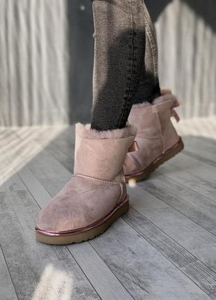 Рожеві жіночі уггі ugg mini bailey bow pink