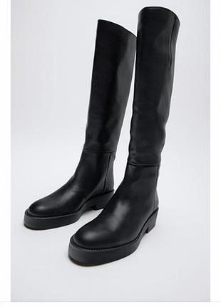 Zara 38.5 натуральні шкіряні високі чоботи черевики