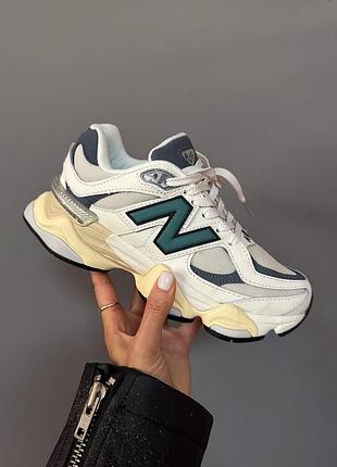 Классные женские и мужские кроссовки new balance 9060 white teal AJF белые с зелёным