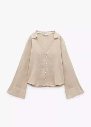 Рубашка блуза лонгслив с 💯 льна zara,p. s