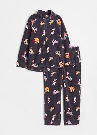 H&m флисовый комплект двойка штаны и кофта grey