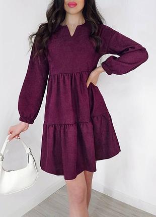 Якісна вельветова сукня міні вільного крою з довгими рукавами зручне плаття