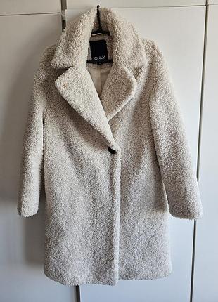 Пальто біле молочне тедді teddy coat баранчик only