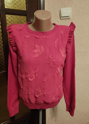 Кофта розовая весенняя женская, связанный трикотаж и шифон,размер 10(38) на 44размер от m&amp;s