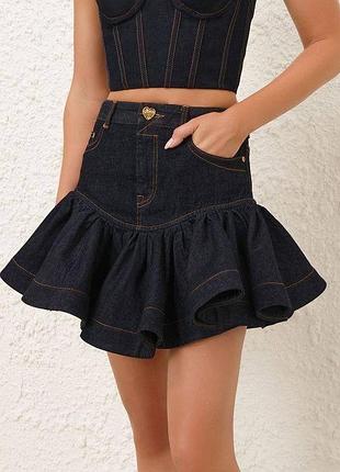 Джинсовая брендовая юбка клеш