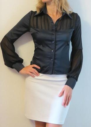 Шикарная нарядная черная блузка с шифоновыми вставками, вискоза, шелк helen schneider р.342 фото