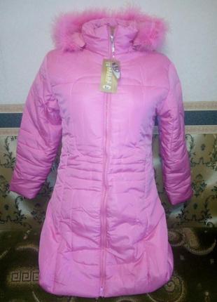 Пальто подростковое на девочку с капюшоном на синтепоне. цвет светло розовый
