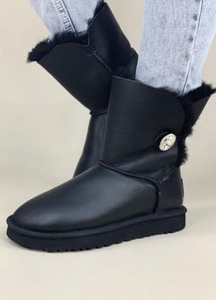 Женские чёрные угги ugg bailey button swarovski black