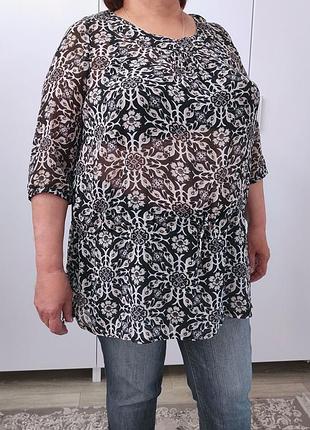 Черно-белая большая не прозрачная блуза легкая ткань р.58-60