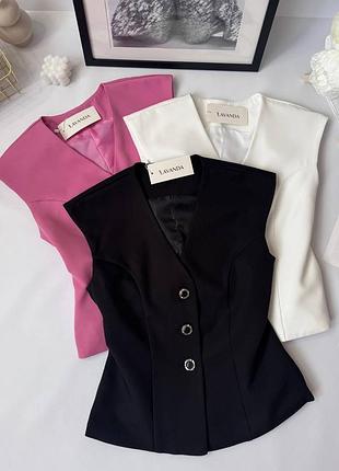 Костюм женский брючный жилетка брюки цвета: молоко, барби и черный