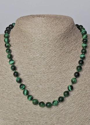 Намисто зелене котяче око натуральний камінь гладка кулька d-8,5мм+- l-45-48см+-