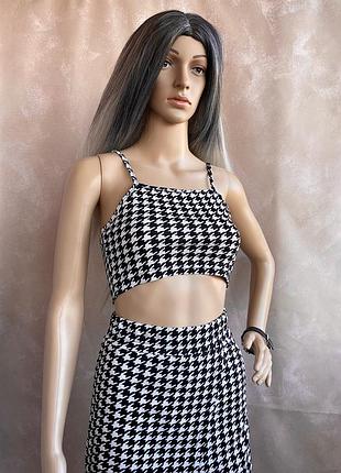 Шикарный костюм от шейн shein гусиная лапка топ шорты юбка zara4 фото