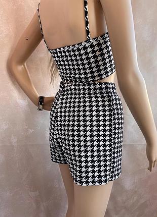 Шикарный костюм от шейн shein гусиная лапка топ шорты юбка zara6 фото