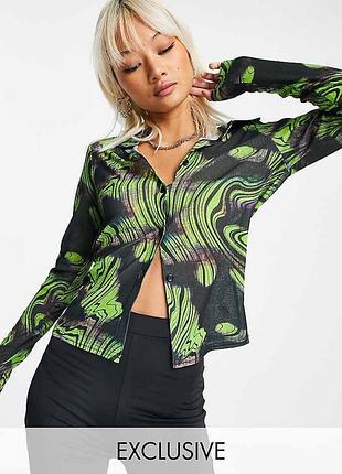 Приталена сітчаста сорочка collusion із зеленим ретропринтом л