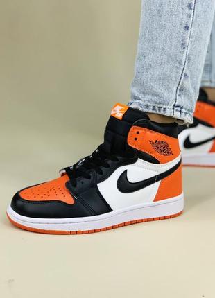 Жіночі кросівки nike air jordan 1 retro white/black/orange