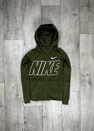 Nike dri-fit кофта толстовка 147-158 см 12-13 лет на флисе хаки с лого