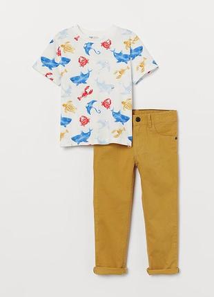 H&m хлопковый комплект двойка  футболка и штаны shark