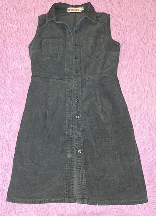 Вельветовый сарафан платье зеленого цвета xs/s