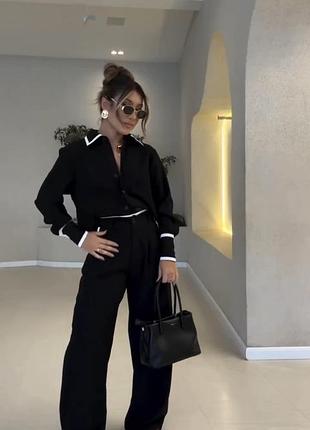 Женский летний костюм брюки и + рубашка стильный модный повседневный деловой классический черный серый