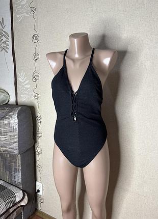 Купальник черный, слитный купальник