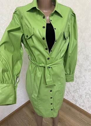 Соковита шкіряна сукня , шкіряний тренч, плащ еко шкіра