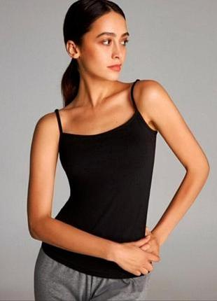 Майка черная базовая на бретелях, хлопок, состояние без нюансов