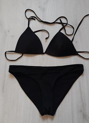 Купальник черный трендовый плотная чашка треугольник шторка