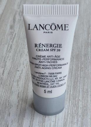 Високоефективний антивіковий крем для обличчя lancome renergie cream spf 20 проти пігментних плям, з гіалуроновою кислотою та екстрактом льону, 5 мл